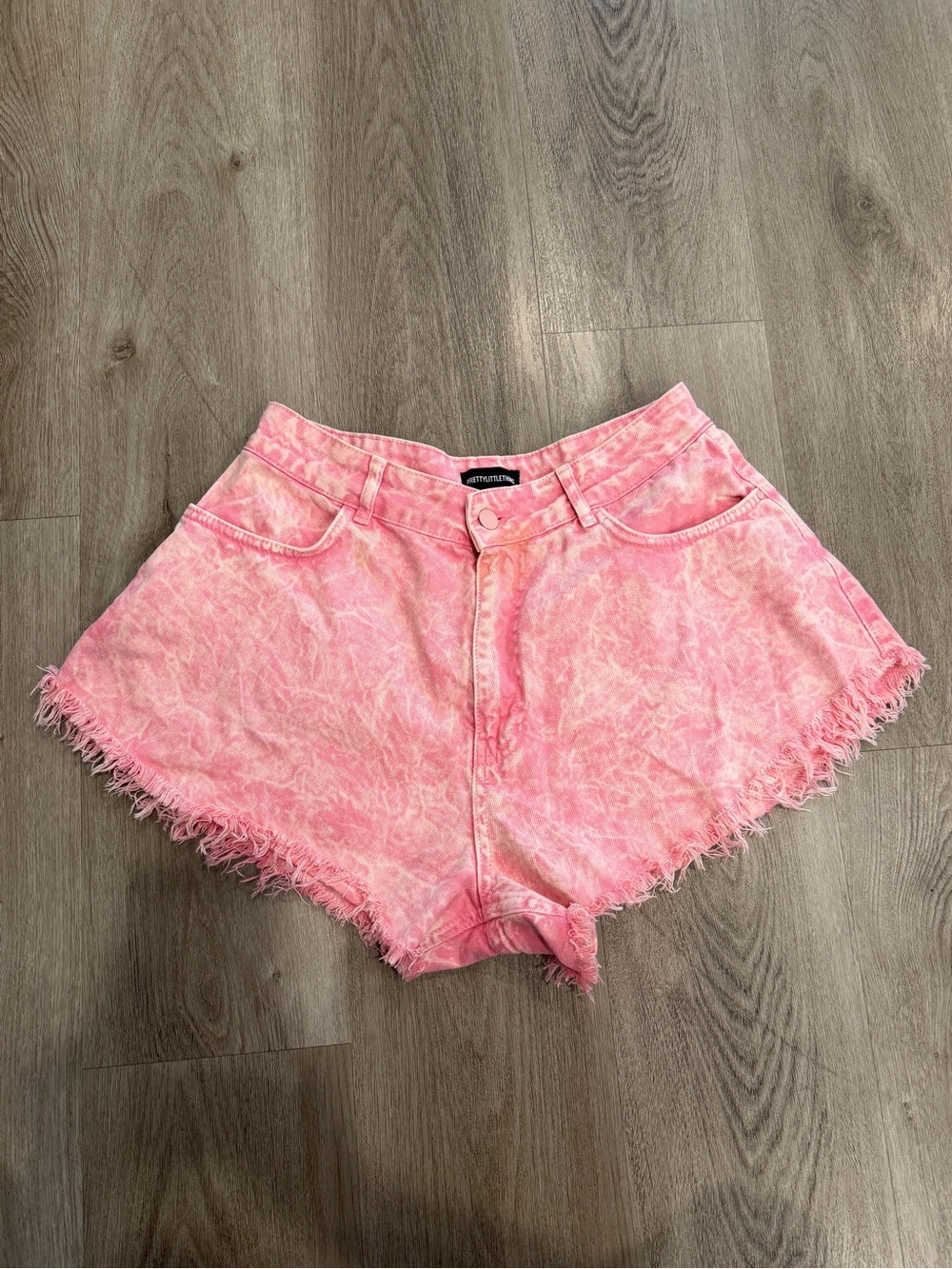 Washed Pink Raw Hem Wide Leg Denim Shorts